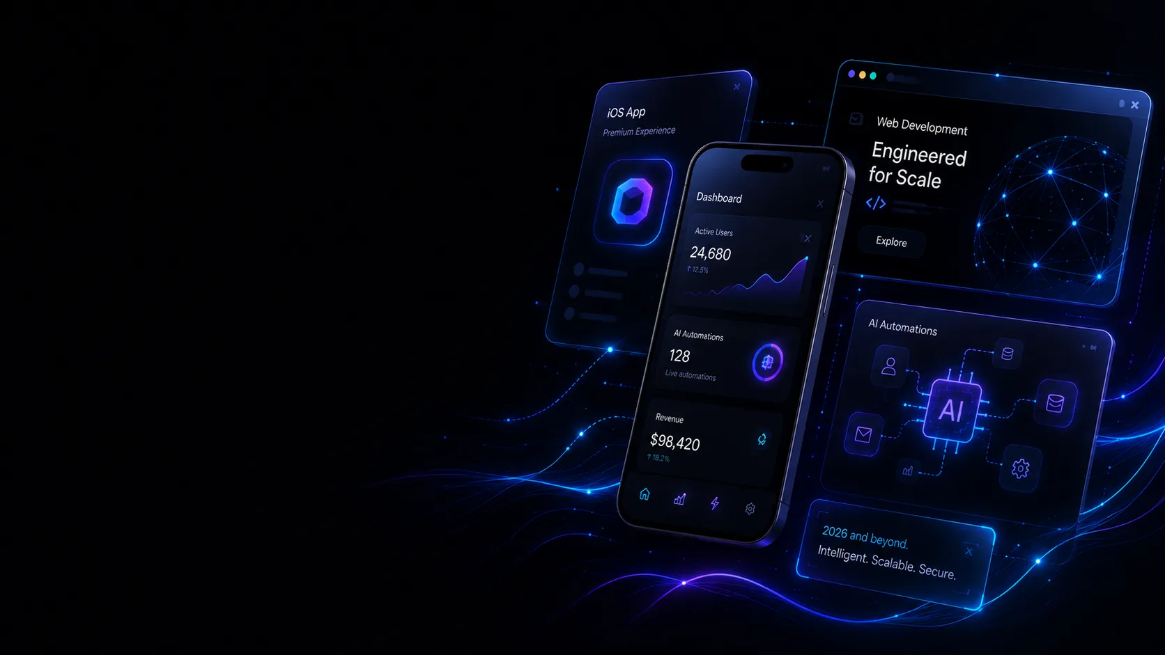 Herobitz website, mobile, analytics, and automation interface examples